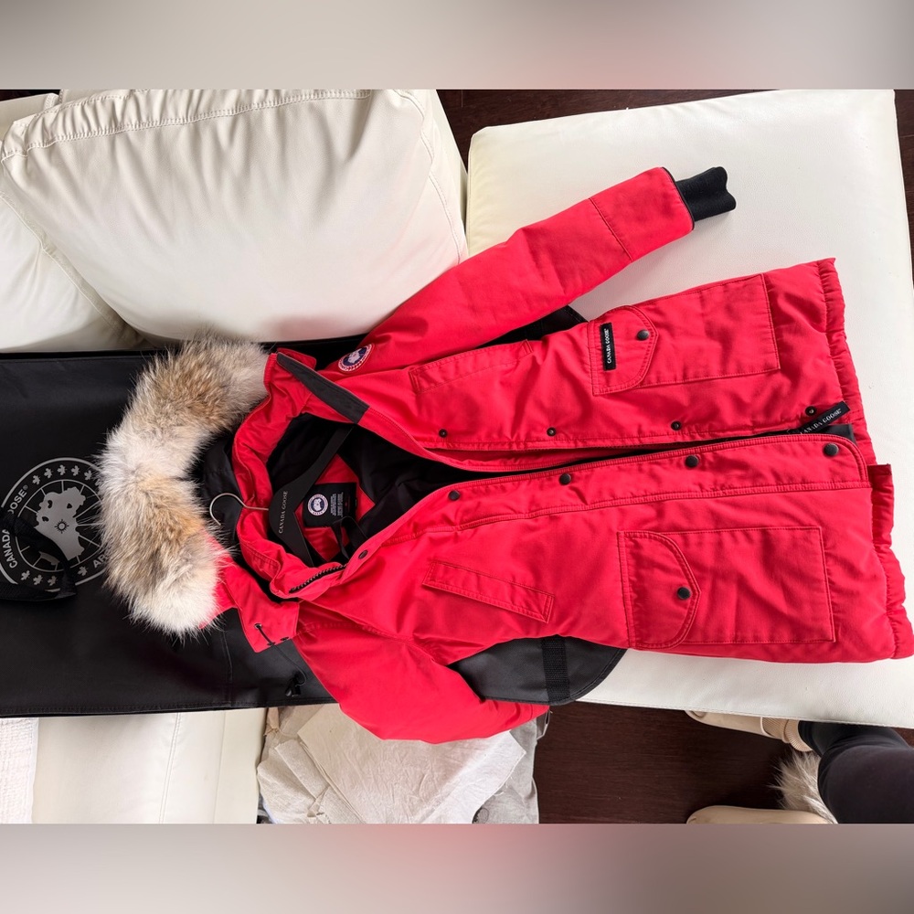 Cold weather Canada Goose Red Parka Jacket with Fur Trim